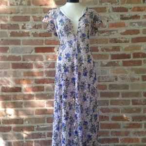 Purple Floral Short Sleeve Lace Maxi Dress Small
